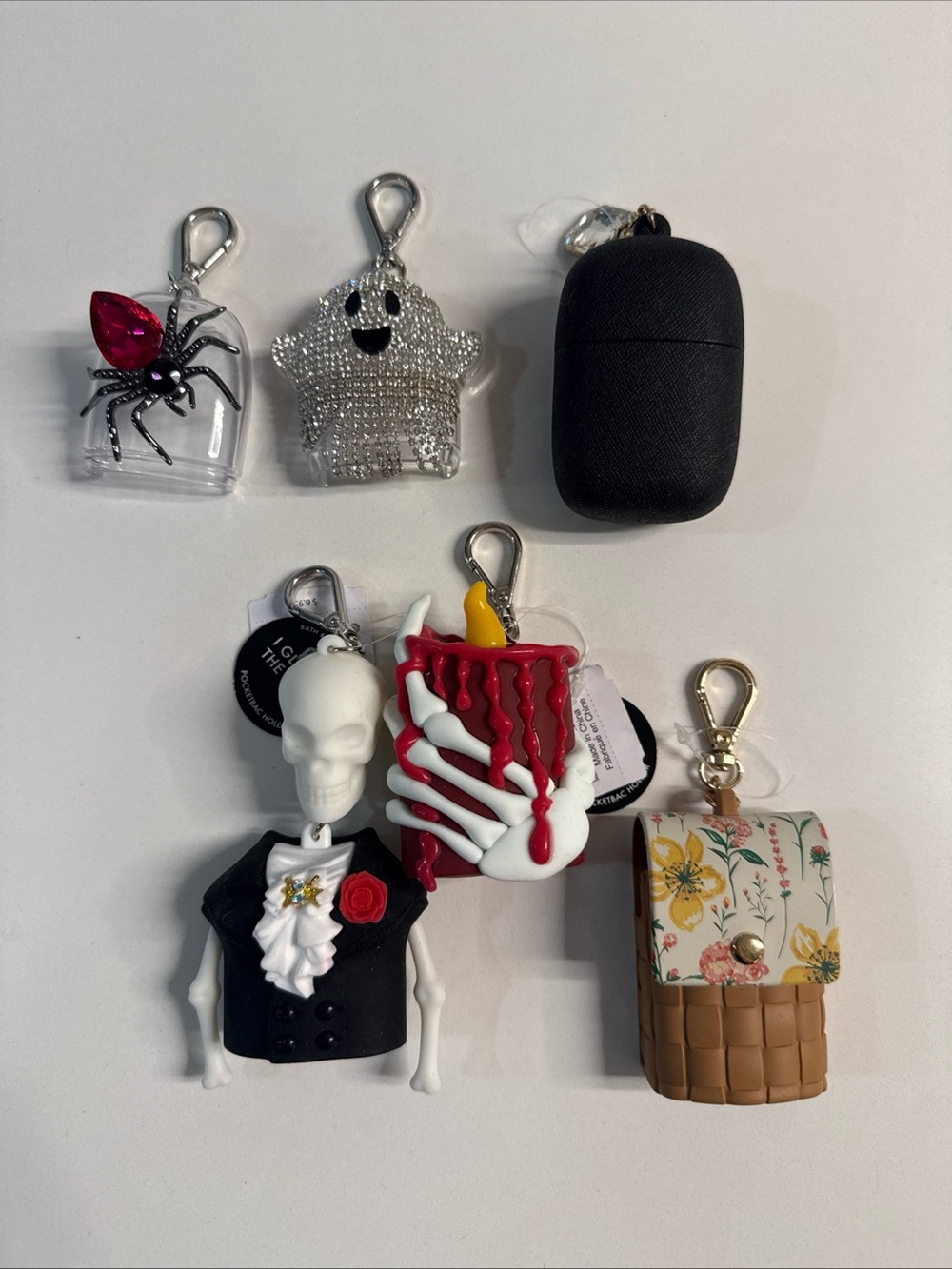 Lot 6 Bath & Body Works Ghost Rhinestone Skeleton Candle Hand Sanitizer Holder